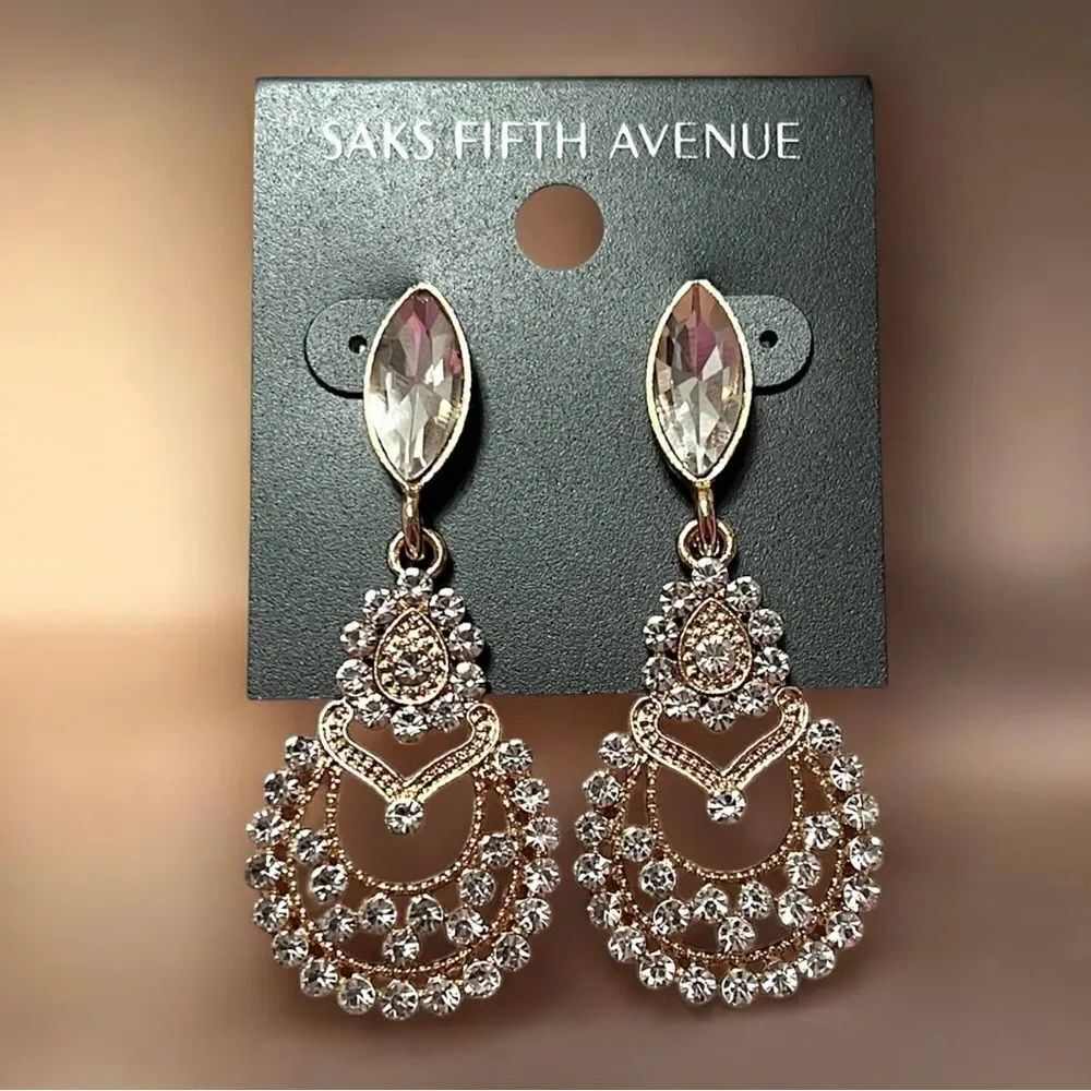 💎2/$30💎 Saks Fifth Avenue Gold-Tone Crystal Chandelier Earrings